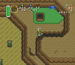 When you're done with the cave, downward teleport from this pixel to get back onto the upper ledge, from which you can reach the desert ledge.