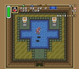 Get to the lowest pixel inside the door. Here, Link is facing sideways and two pixels of his hat are showing.